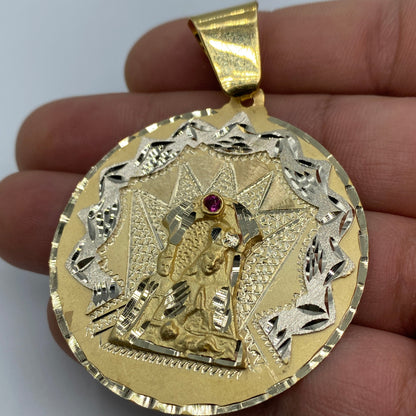 14K Saint Caridad del Cobre Round Medallion Pendant 2.5"