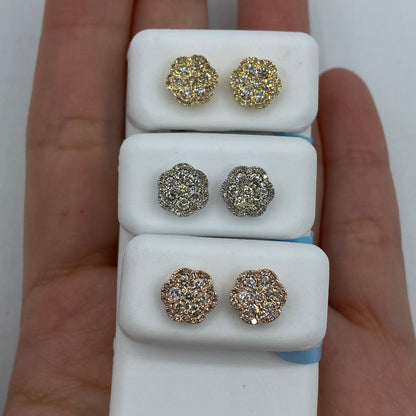 14K Hexagon Flower Diamond Earrings