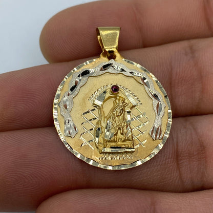 14K Saint Caridad del Cobre Round Medallion Pendant 1.25"