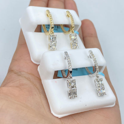 14K Rococo Diamond Baguette Dangling Earrings