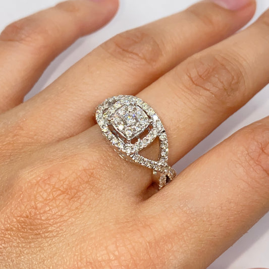 14K Square Halo Twist Diamond Engagement Ring