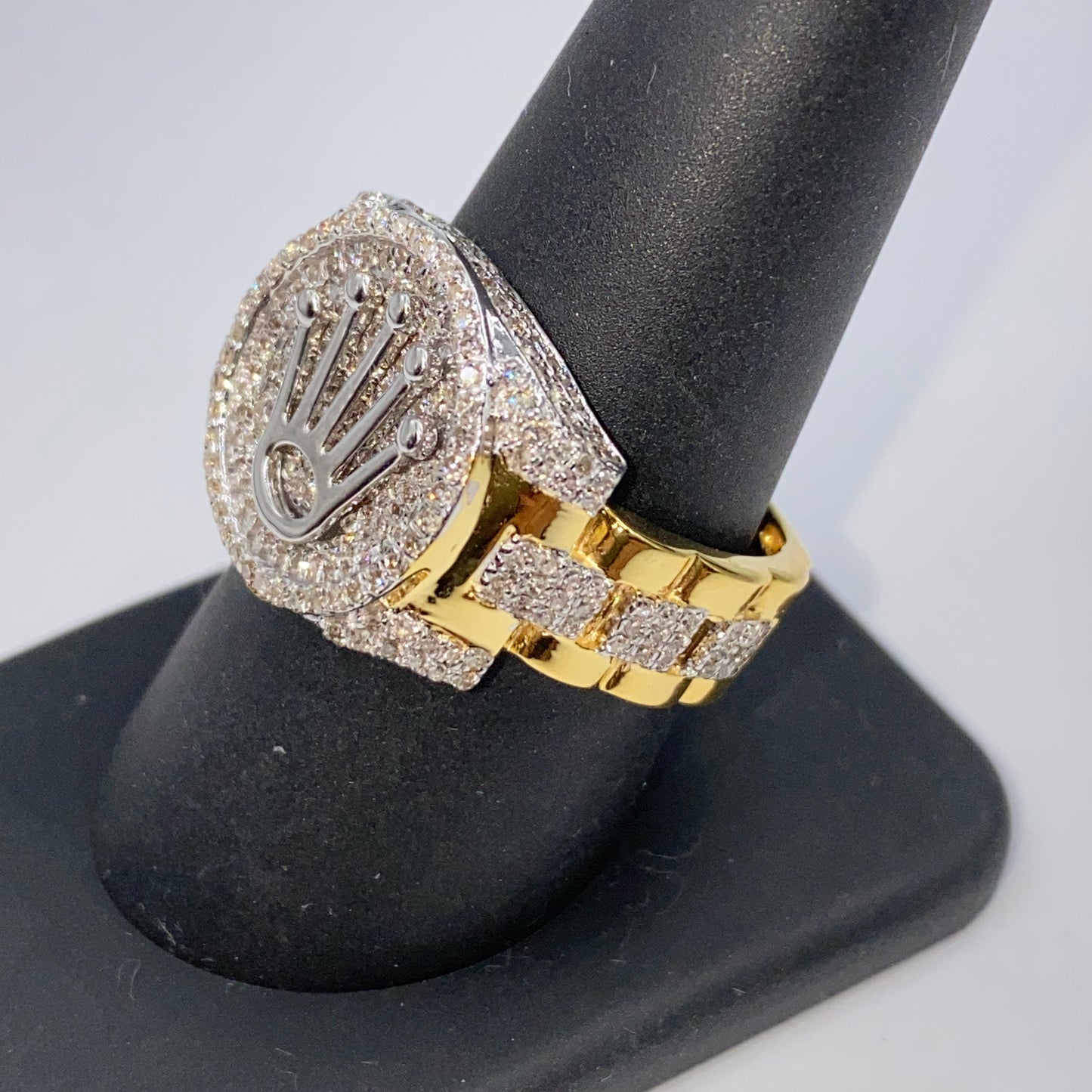 14K Two-Tone Crown Diamond Ring