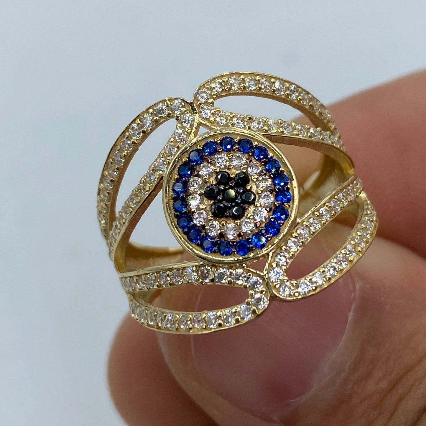 14K Flower Evil Eye Ring