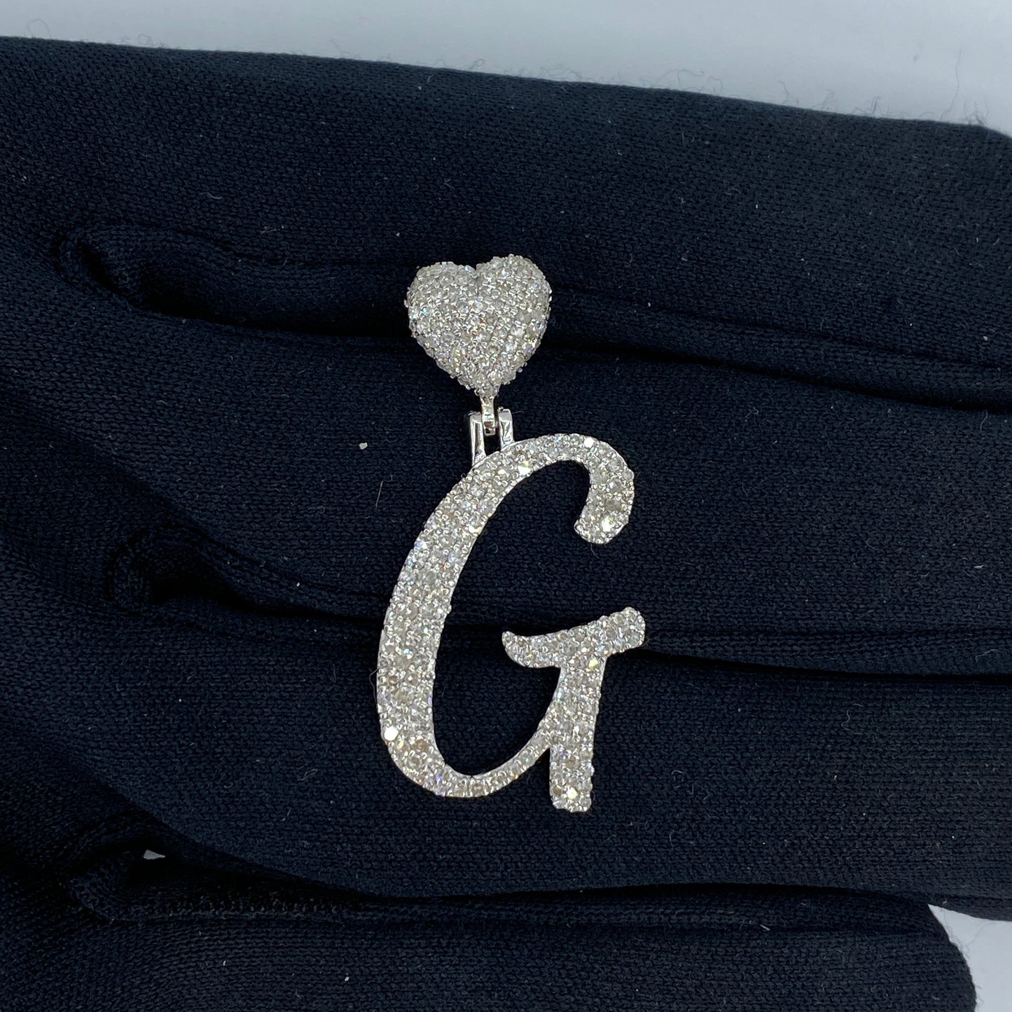14K Initial G Script Heart Diamond Pendant