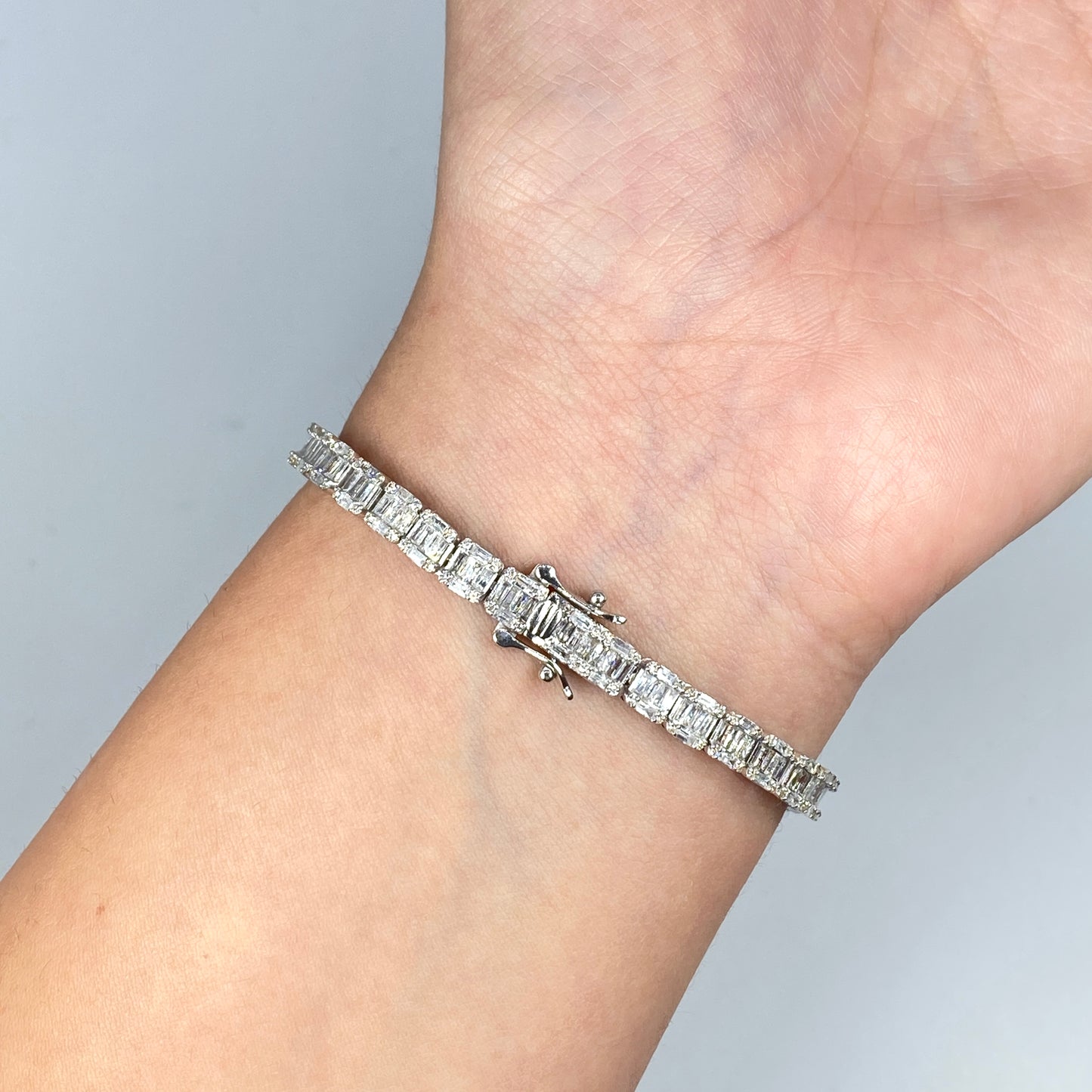 14K 5MM Rectangle Link Diamond Baguette Bracelet 8"