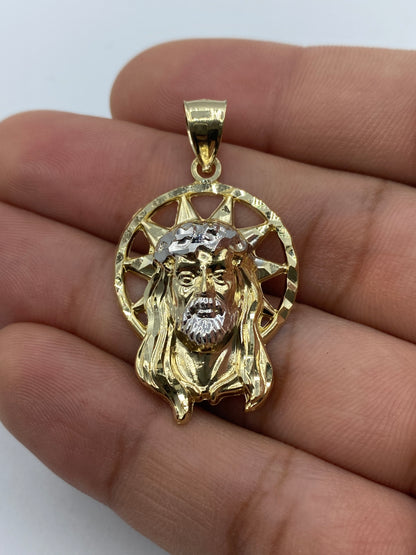 14K Jesus Head With Halo Pendant 1.5"