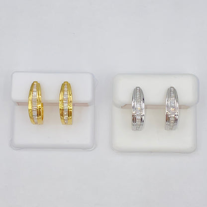14K Diamond Baguette Hoop Earrings