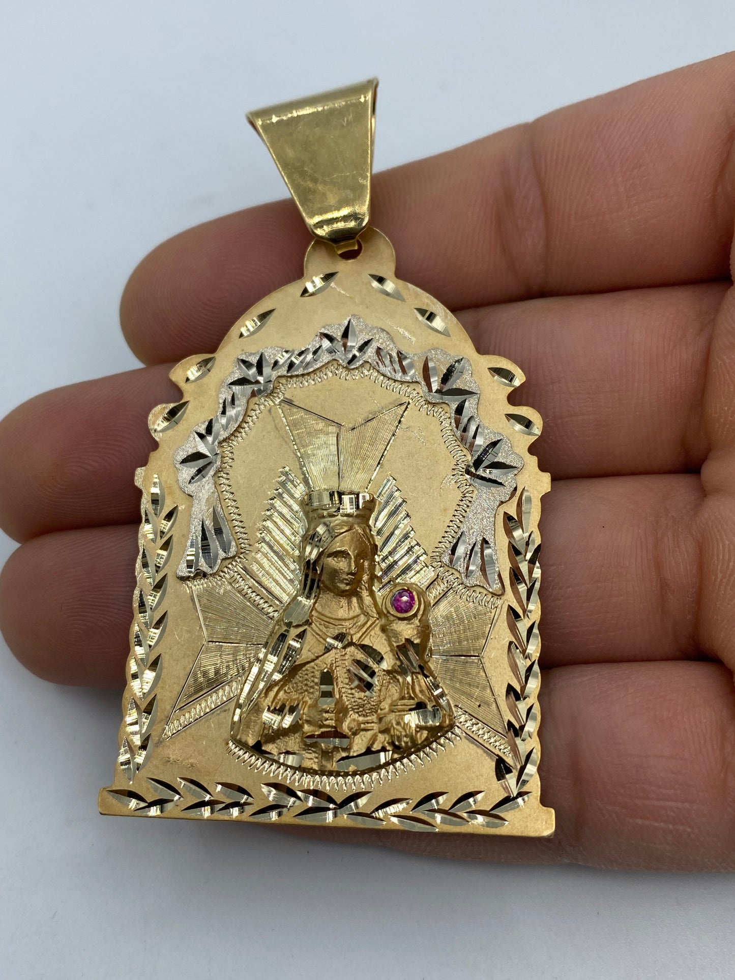 14K Saint Barbara Medallion Pendant 3.0"