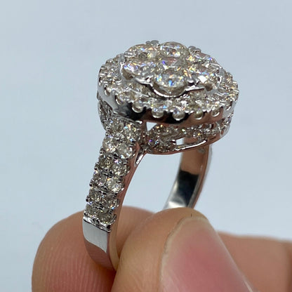 14K Circle 3D Flower Diamond Engagement Ring