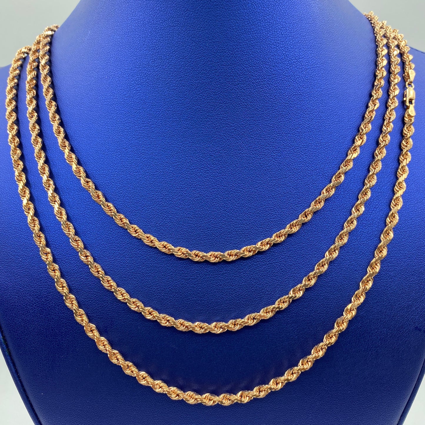 Rope Chain Necklace Real 14K Rose Gold Full Collection