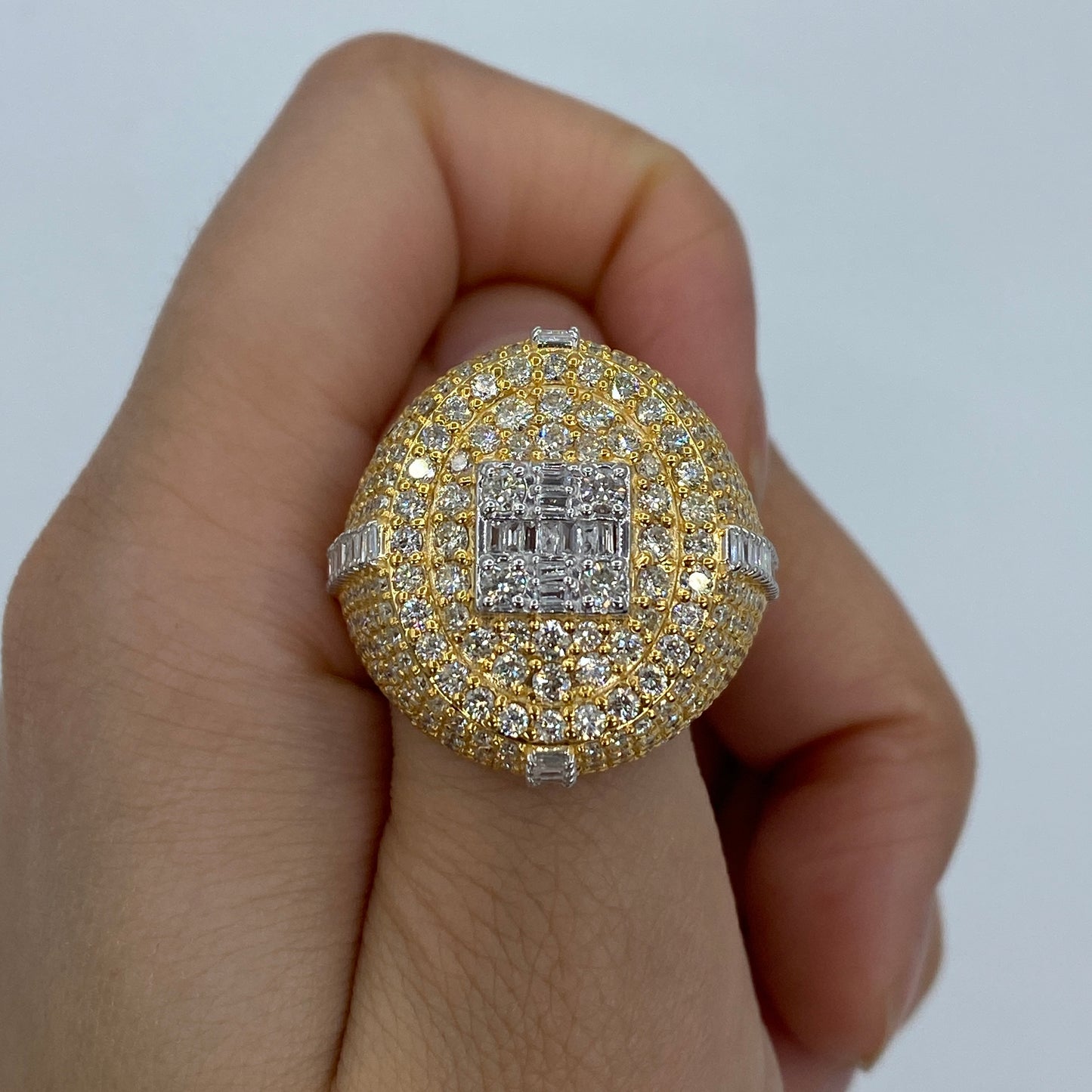 14K Diamond Baguette Signet Dome Ring