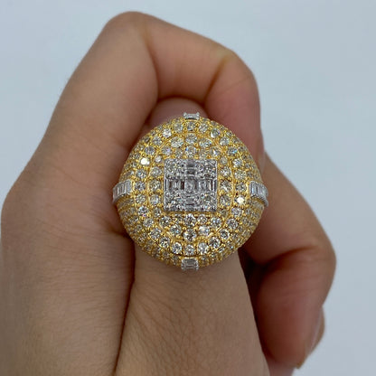 14K Diamond Baguette Signet Dome Ring