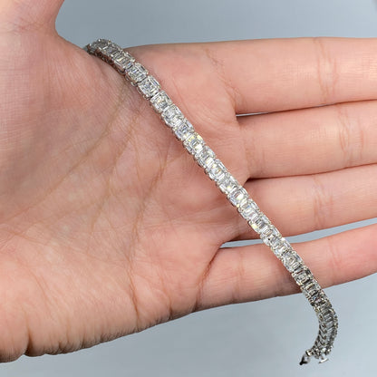 14K 5MM Rectangle Link Diamond Baguette Bracelet 8"