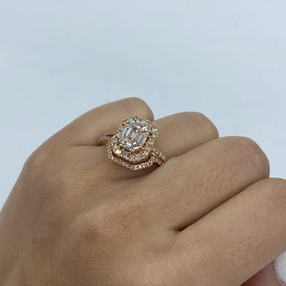 14K Jumbo Rectangle Stacked Diamond Baguette Engagement Ring