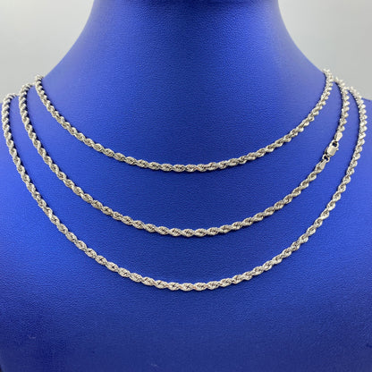 14K White Gold 3.2MM Rope Chain 16-26"