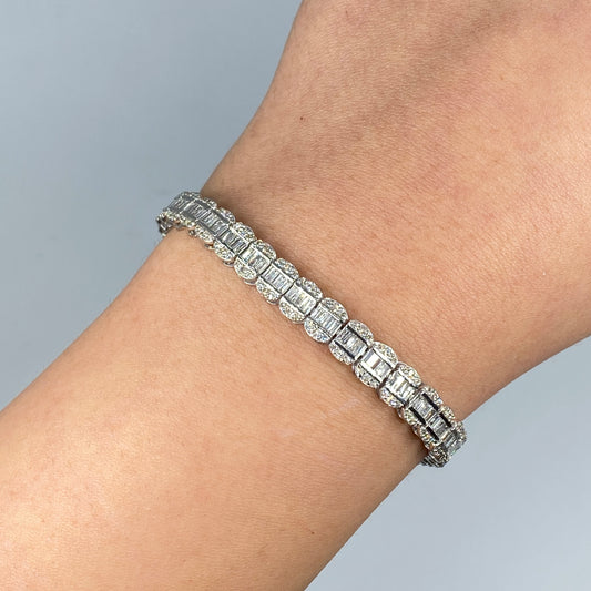 14K Rounded Rectangle Link Diamond Baguette Bracelet 7mm