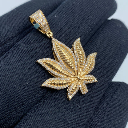 14k Weed Cannabis Leaf Diamond Pendant