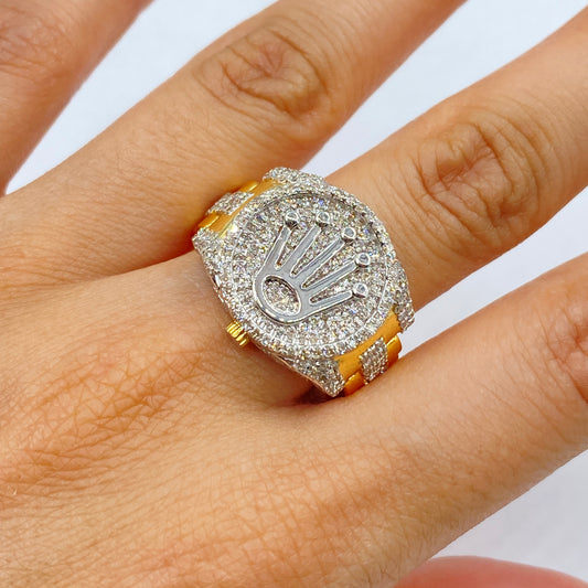 14K Two-Tone Crown Diamond Ring