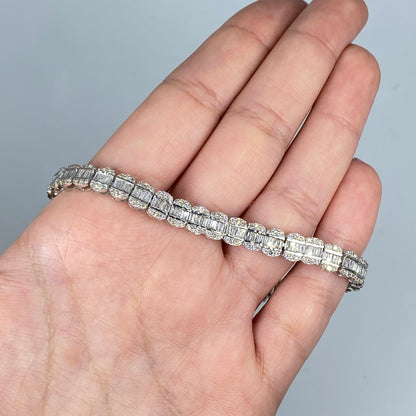 14K Rounded Rectangle Link Diamond Baguette Bracelet 7mm