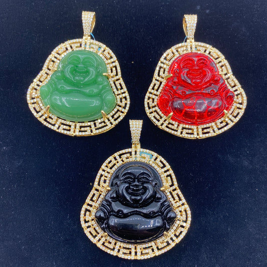 14K Large Laughing Buddha Diamond Pendant