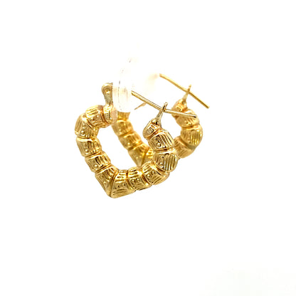 10K Bamboo Heart Earrings 0.8”
