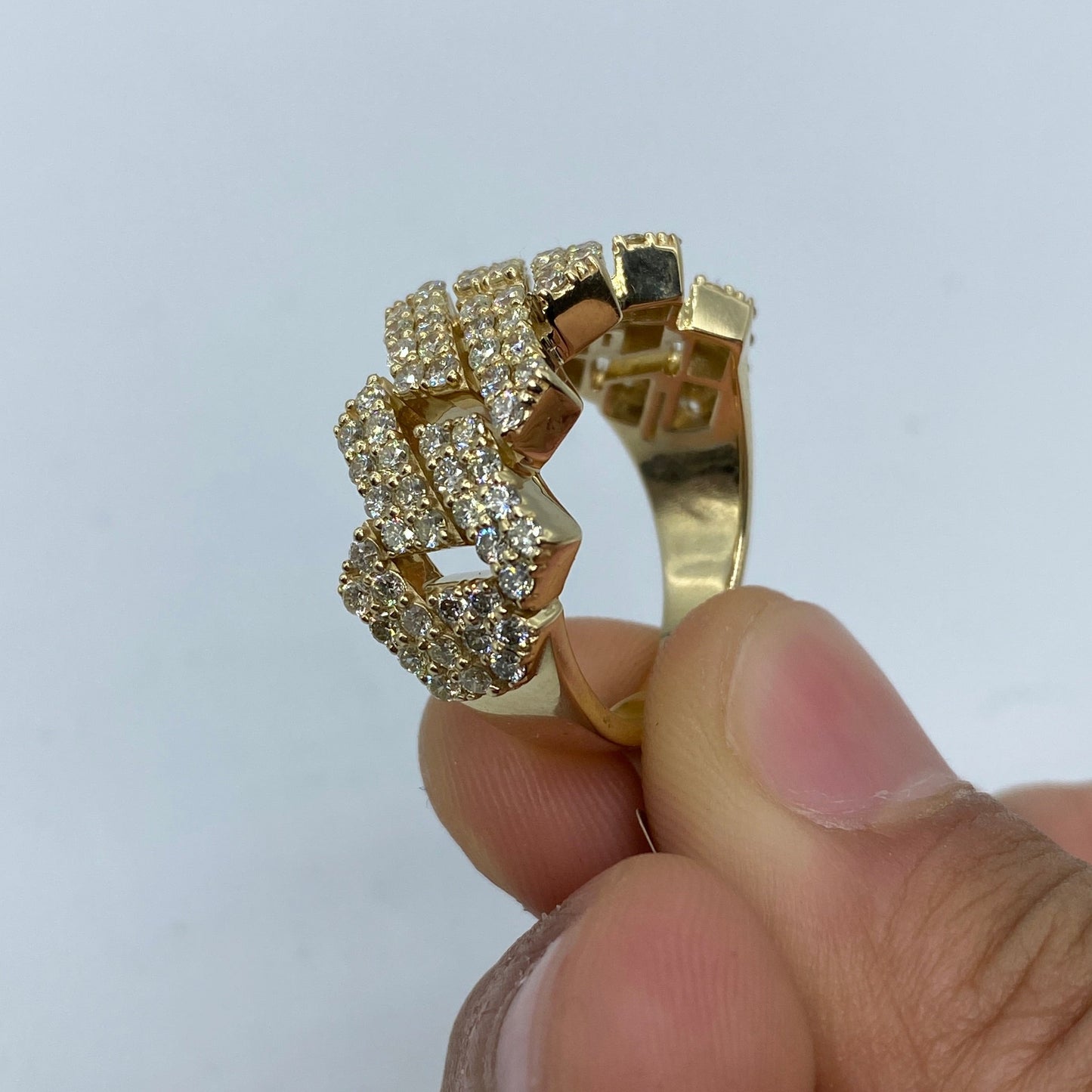 10K Yellow Gold Bold Cuban Link Diamond Ring