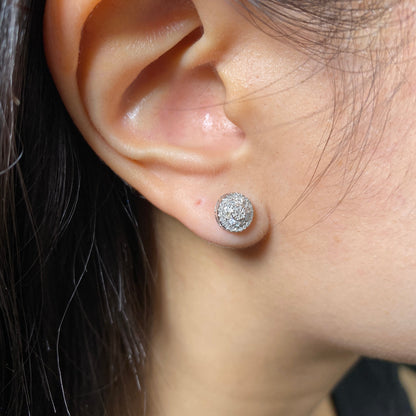 14K Circle Halo Diamond Baguette Stud Earrings
