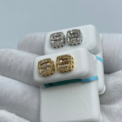 14K Square Double-Row Diamond Baguette Earrings