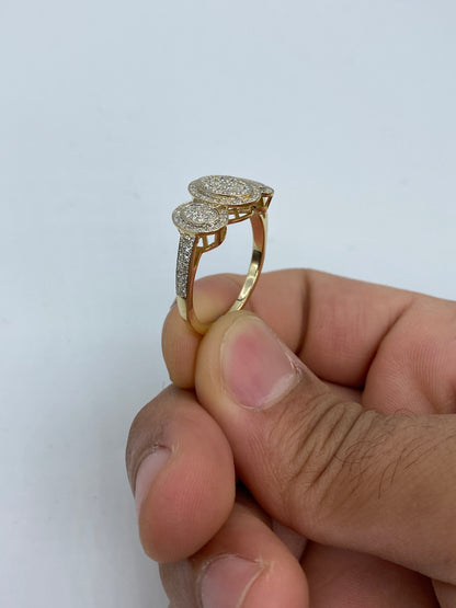 14K Tri-stone Oval Shape Diamond Engagement Ring