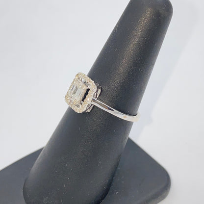 14K Palace Square Halo Diamond Baguette Engagement Ring