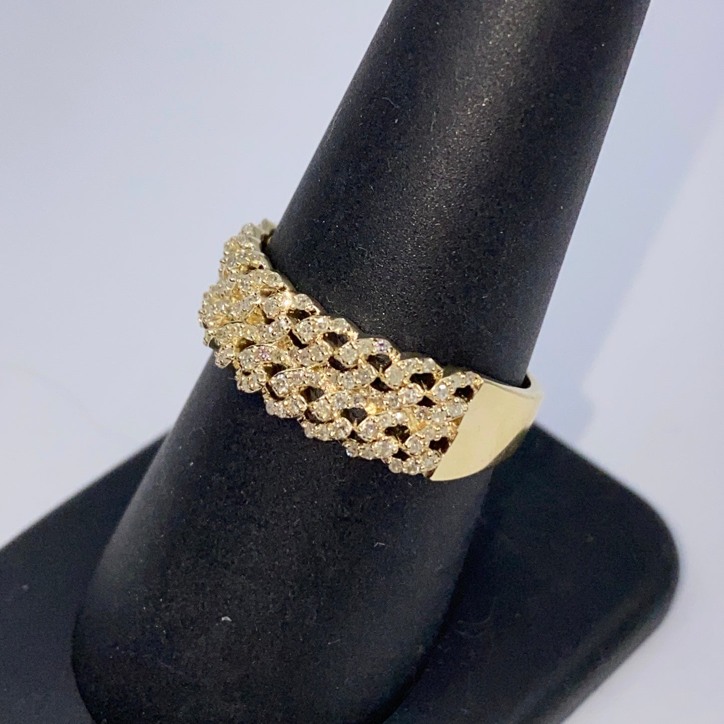 10K Double Monaco Cuban Link Diamond Ring