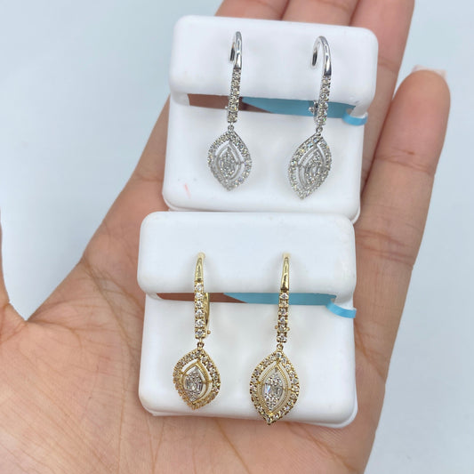 14K Navette Diamond Dangling Earrings