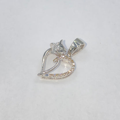 14K Rose Heart Diamond Pendant