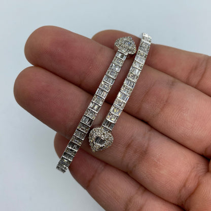 10K Bangle Heart Diamond Baguette Bracelet