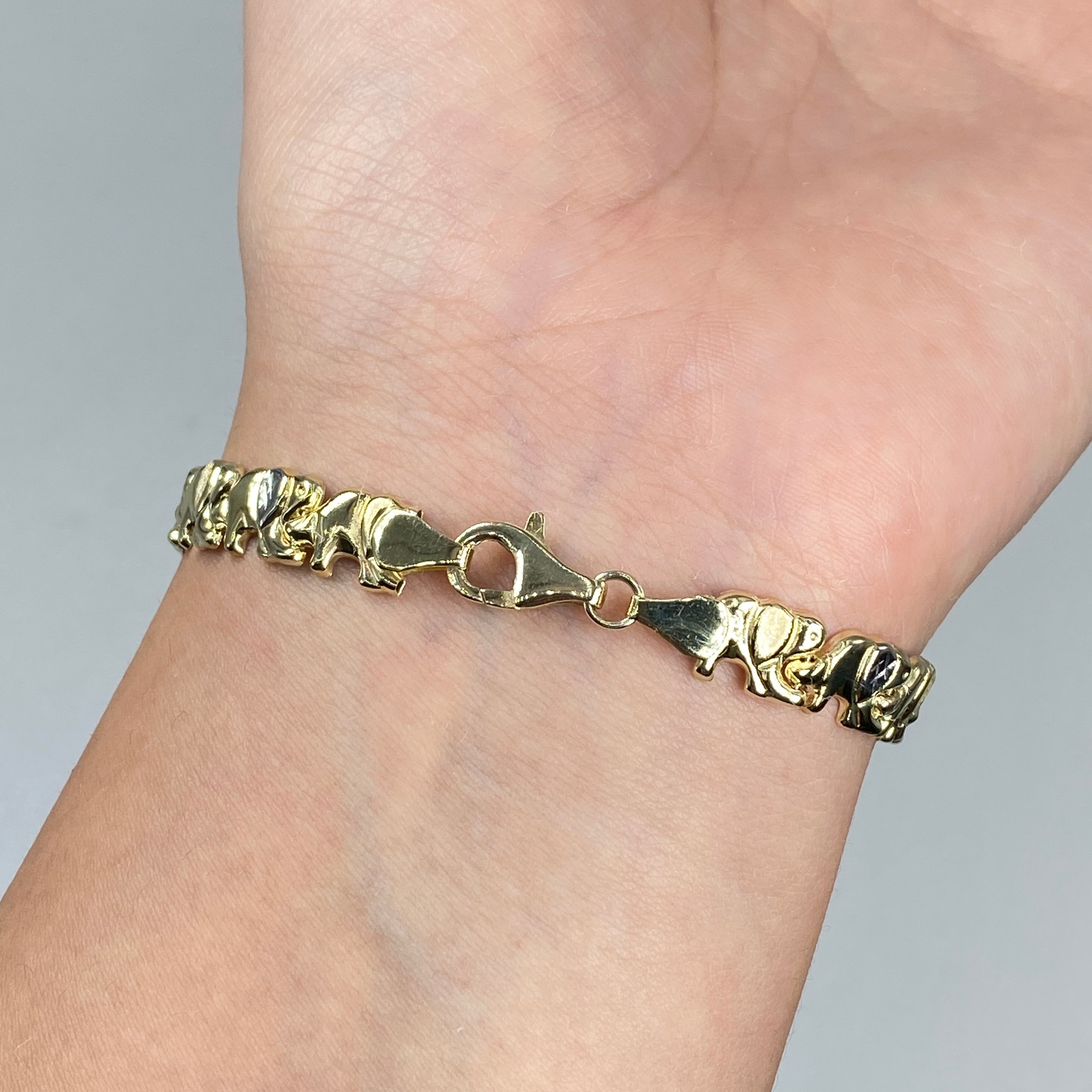 Bracelet of 14K gold - elephant with glittery zircons, fine glossy chain |  Jewellery Eshop UK