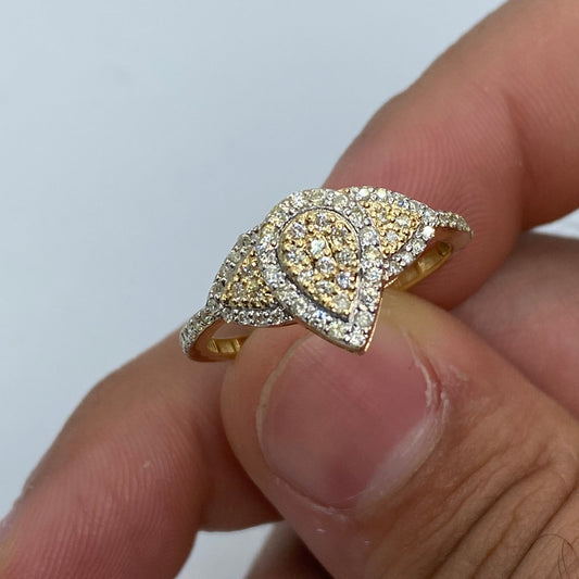 14K Tri-stone Pear Shape Diamond Engagement Ring