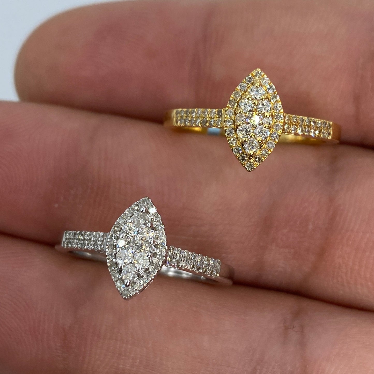 14K Almond Diamond Engagement Ring