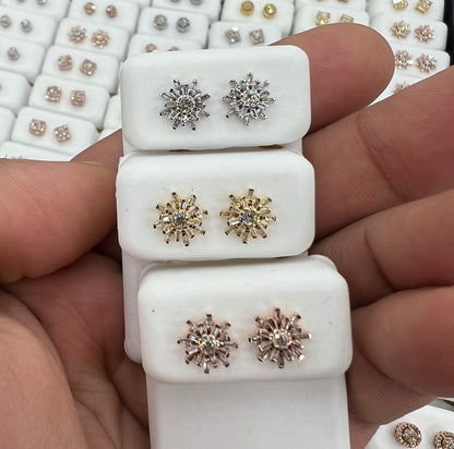 10K Flower Diamond Baguette Earrings
