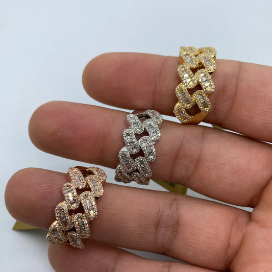 10K Chubby Cuban Link Diamond Baguette Ring