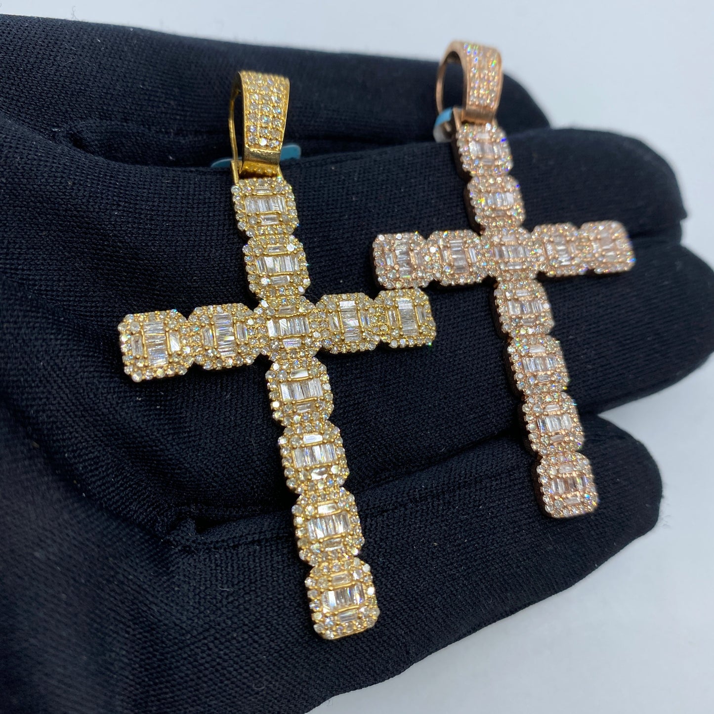 14K Square Cross Diamond Baguette Pendant