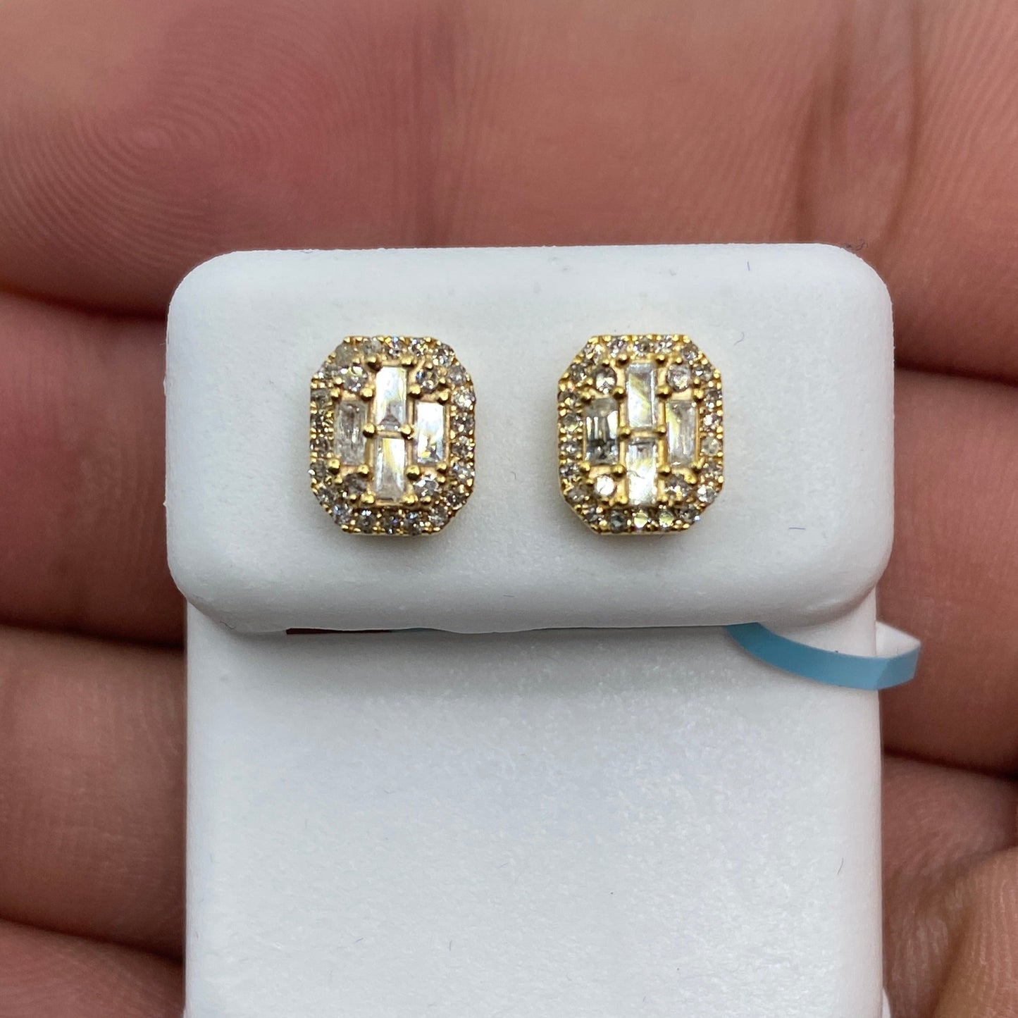14K Rounded Rectangle Diamond Baguette Earrings 0.75ct