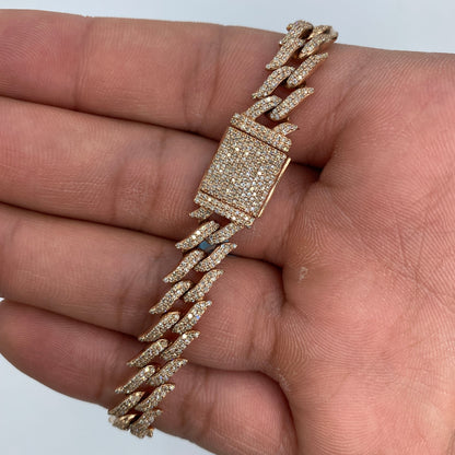 14K 10MM Thorn Cuban Link Diamond Bracelet 8"