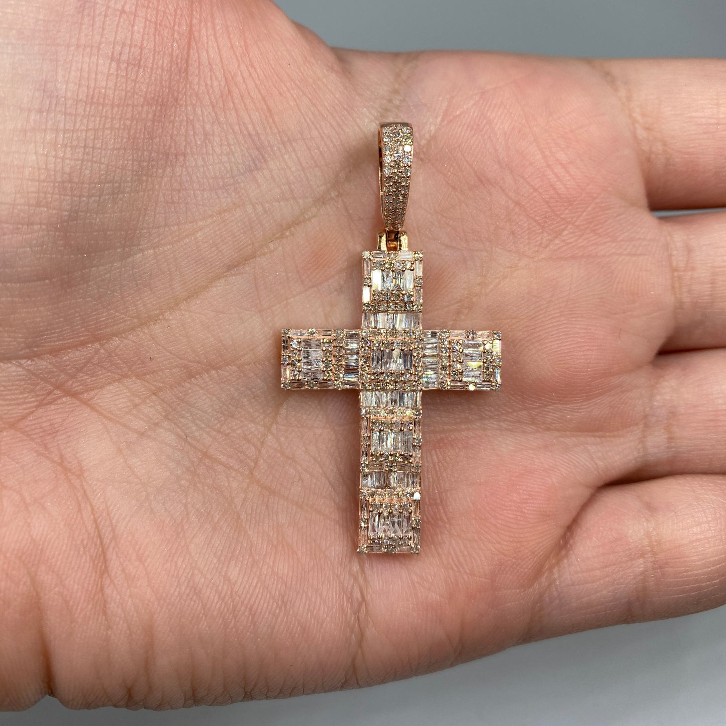 10K Cross 3D Baguette Diamond Pendant