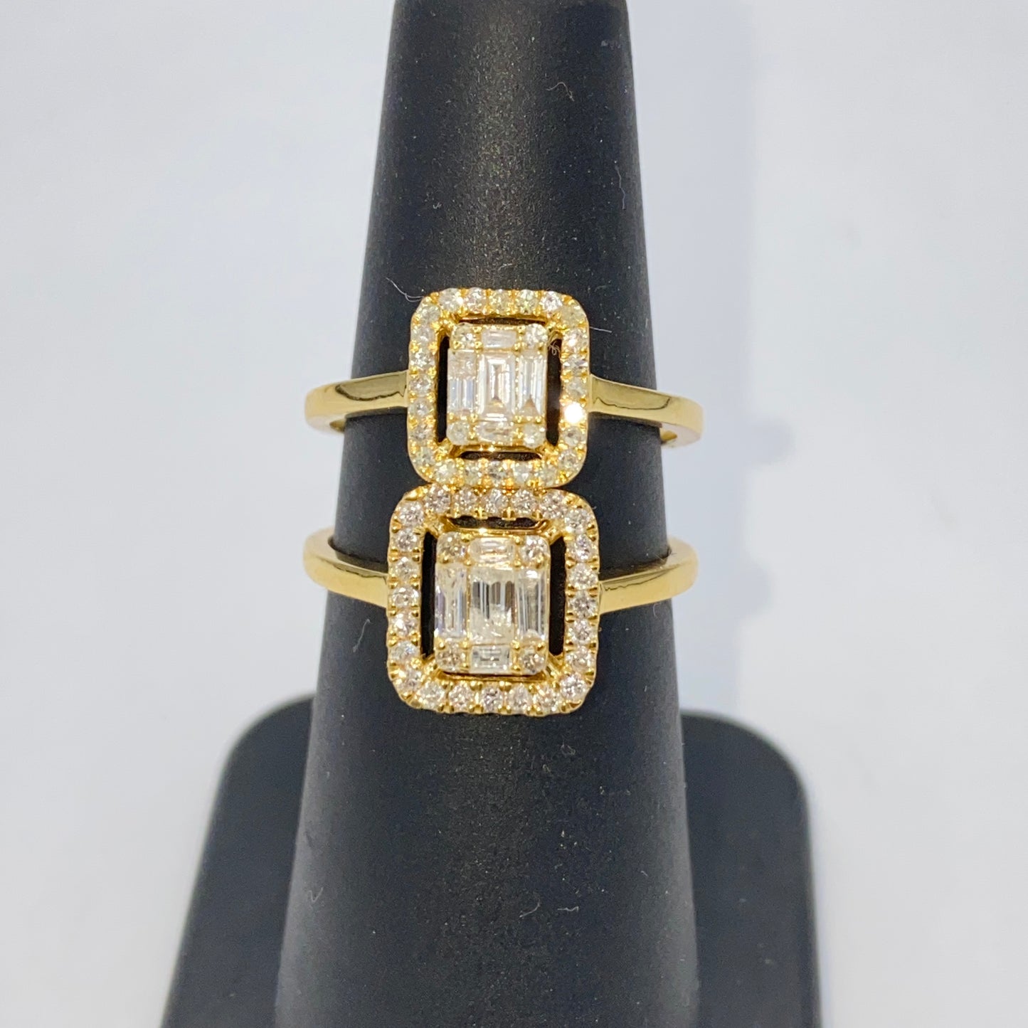 14K Palace Square Halo Diamond Baguette Engagement Ring