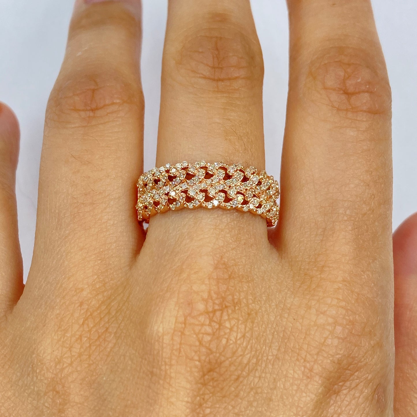 10K Double Monaco Cuban Link Diamond Ring