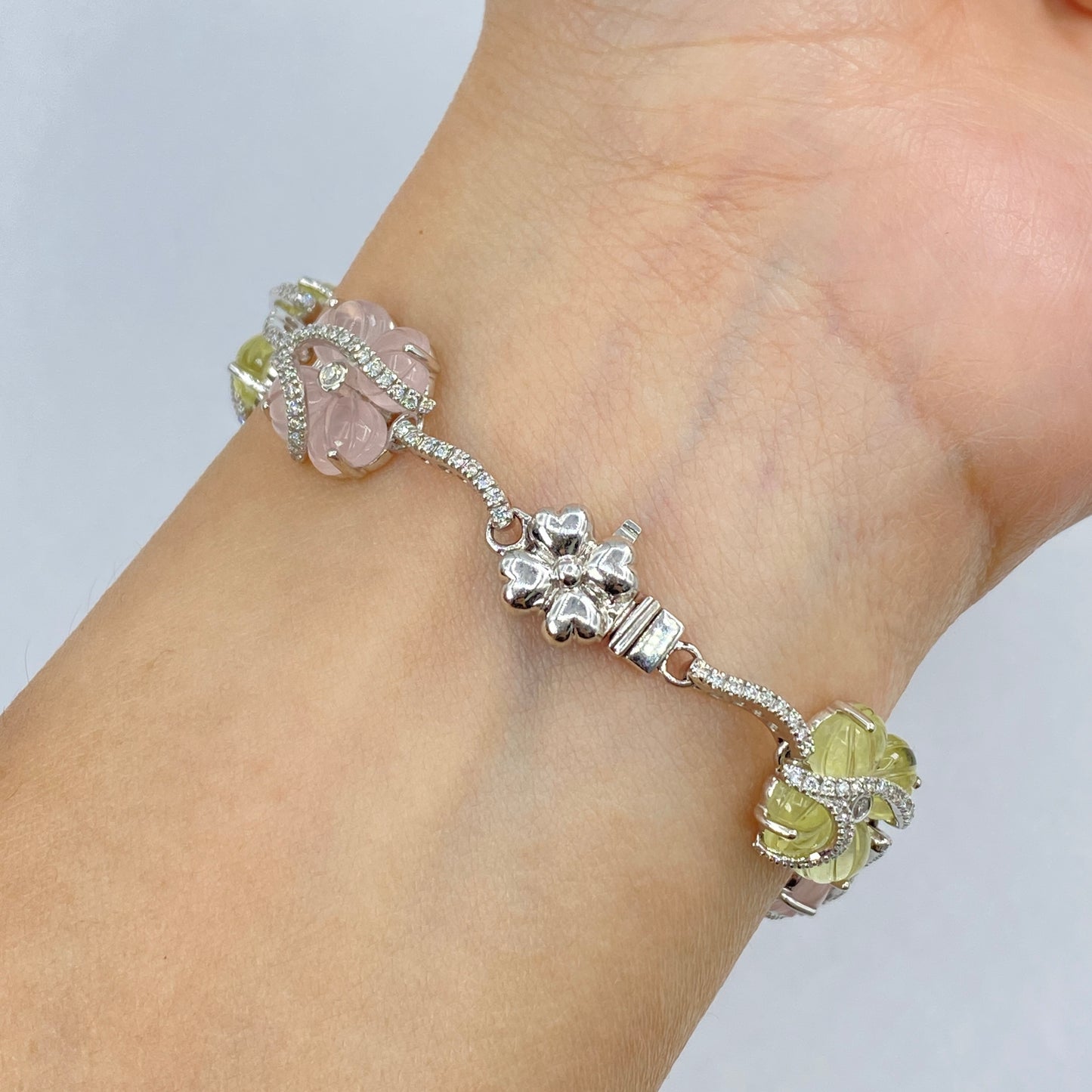 14K Pastel Flower Link Diamond Bracelet