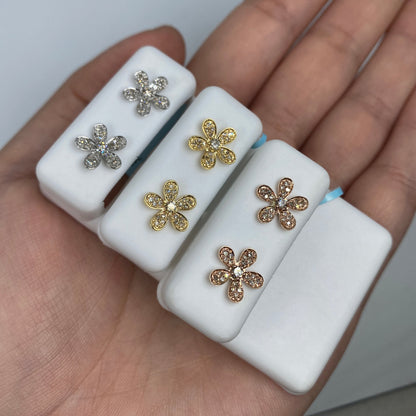 14K Daisy Flower Diamond Earrings