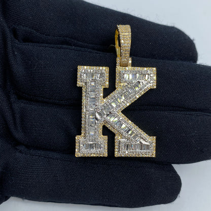 10K Initial K Diamond Baguette Pendant