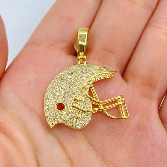 10K Football Helmet Diamond Pendant