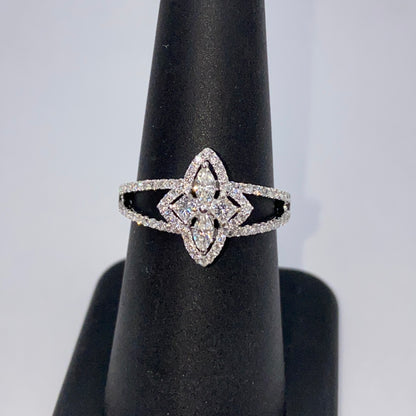 18K Floral Halo Diamond Ring